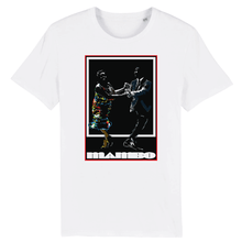 Load image into Gallery viewer, white-t-shirt-flat-a-front-print-with-a-couple-dancing-underneath-is-text-that-says-mambo