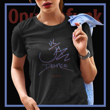 Load image into Gallery viewer, girl-wearing-black-t-shirt-with-uk-jazz-dance-printed-the-front
