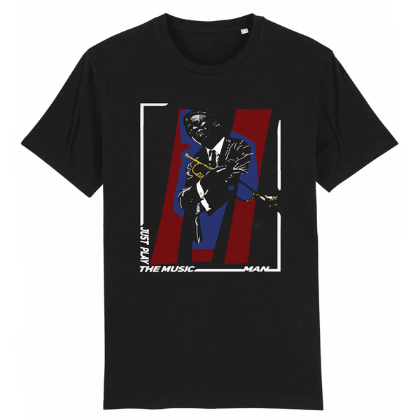 black t-shirt with a miles davis print