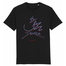 Load image into Gallery viewer, Black-t-shirt-with-uk-jazz-dance-printed-the-front

