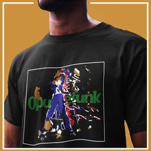 Load image into Gallery viewer, man-wearing-black-t-shirt-with-abstract-graphics-on-the-front

